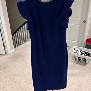 Calvin Klein Royal Blue Mini Dress with Ruffle Sleeves